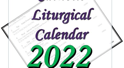 catholic church calendar 2022